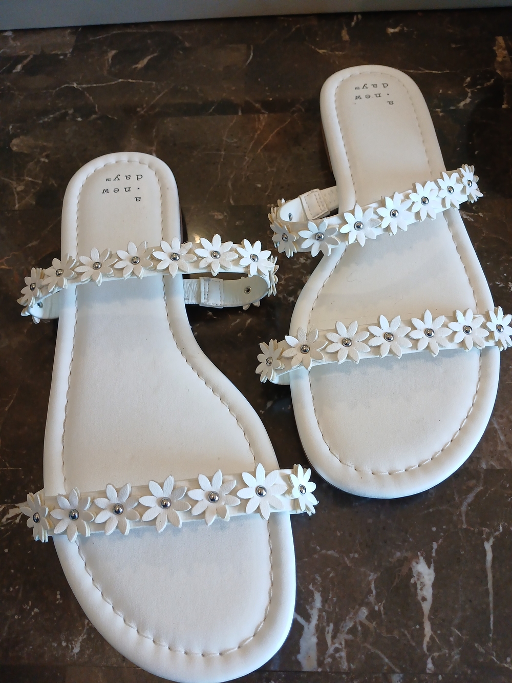 Women's White Floral Double-Strap Slide Sandals